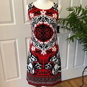 INC Red white black sleeveless floral Baroque dress size XS NWT